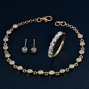 Luxuriant Lab Grown Diamond (SI-I1) Bubbles Ring (Size 7.0) and Stud Earrings and Bracelet (7.25In) in 18K Vermeil YG Over Sterling Silver 2.80 ctw