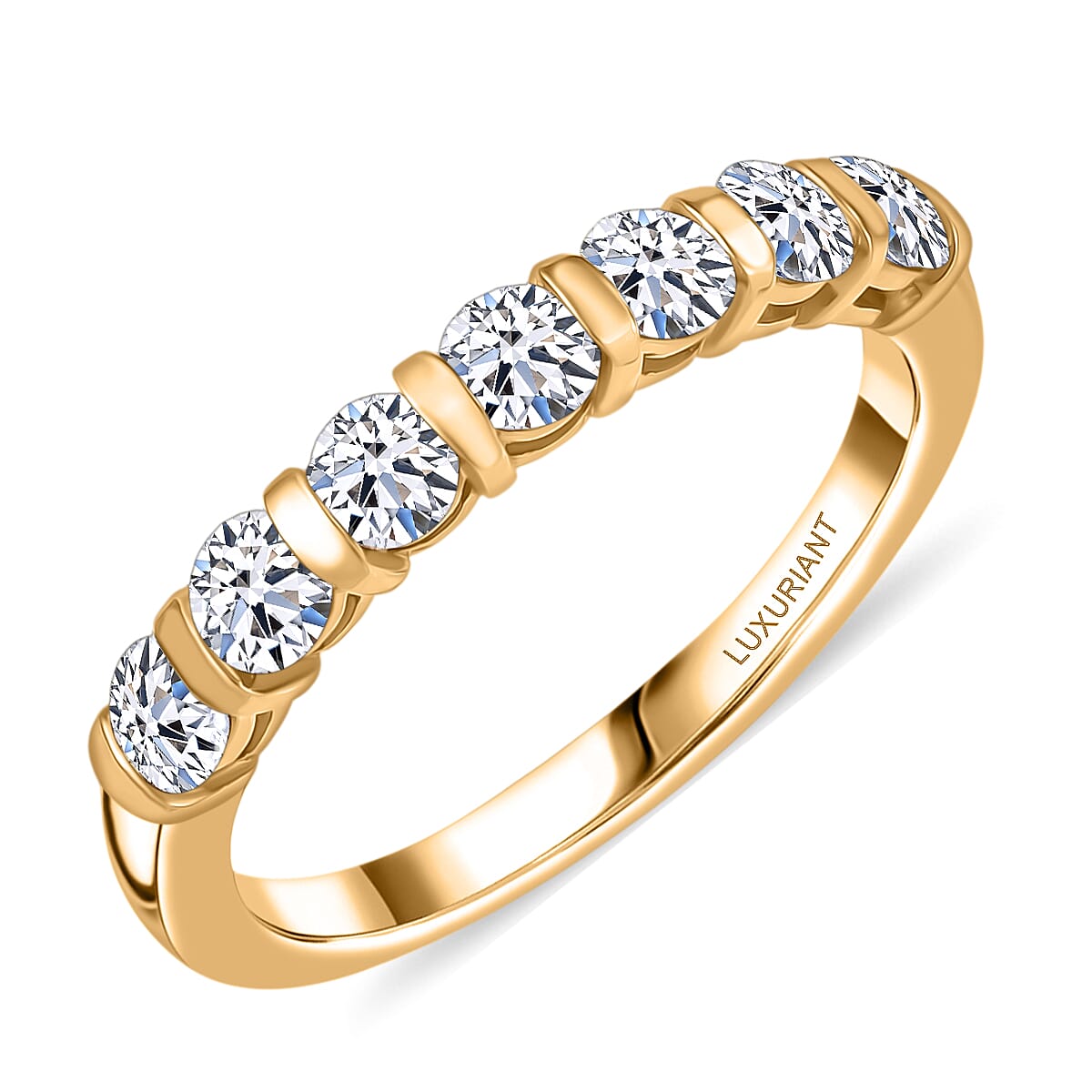 01st Sept TLV Luxuriant Lab Grown Diamond (SI-I1) Ring (Size 9.0) and Stud Earrings and Linking Bracelet (7.25In) in 18K Vermeil YG Over Sterling Silver 2.80 ctw image number 3