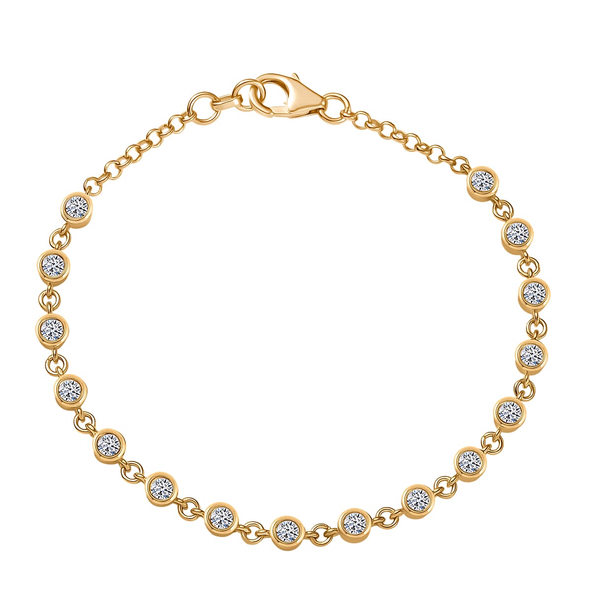 01st Sept TLV Luxuriant Lab Grown Diamond (SI-I1) Ring (Size 9.0) and Stud Earrings and Linking Bracelet (7.25In) in 18K Vermeil YG Over Sterling Silver 2.80 ctw image number 7