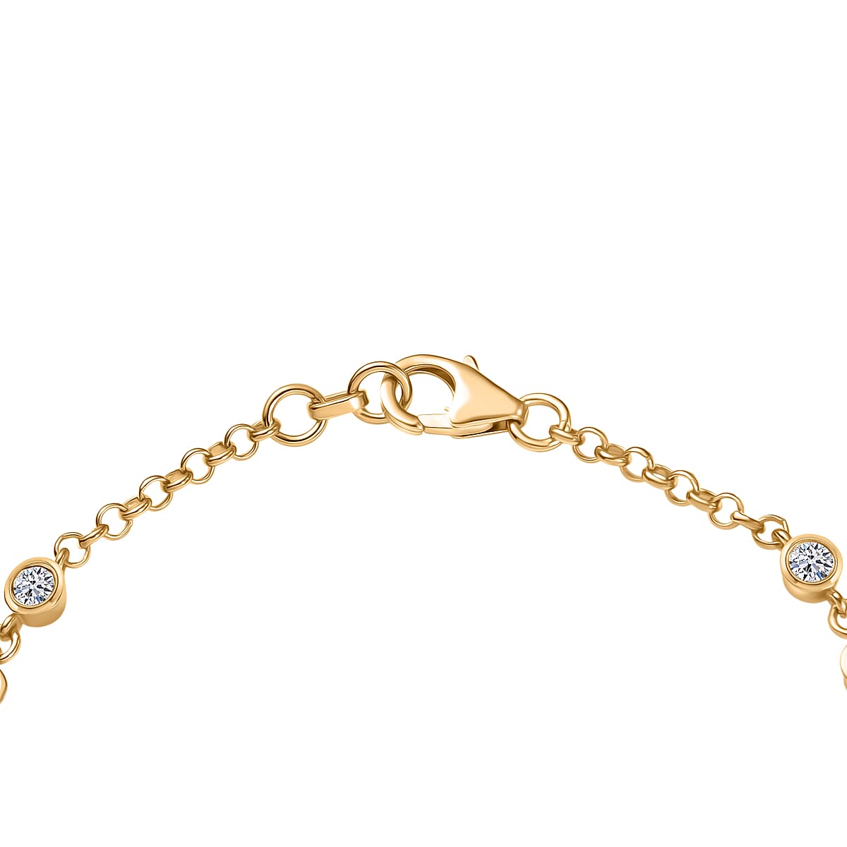 01st Sept TLV Luxuriant Lab Grown Diamond (SI-I1) Ring (Size 9.0) and Stud Earrings and Linking Bracelet (7.25In) in 18K Vermeil YG Over Sterling Silver 2.80 ctw image number 8