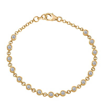 Luxuriant Lab Grown Diamond (SI-I1) Ring (Size 7.0) and Stud Earrings and Linking Bracelet (7.25In) in 18K Vermeil YG Over Sterling Silver 2.80 ctw