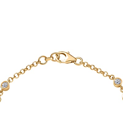 Luxuriant Lab Grown Diamond (SI-I1) Ring (Size 7.0) and Stud Earrings and Linking Bracelet (7.25In) in 18K Vermeil YG Over Sterling Silver 2.80 ctw