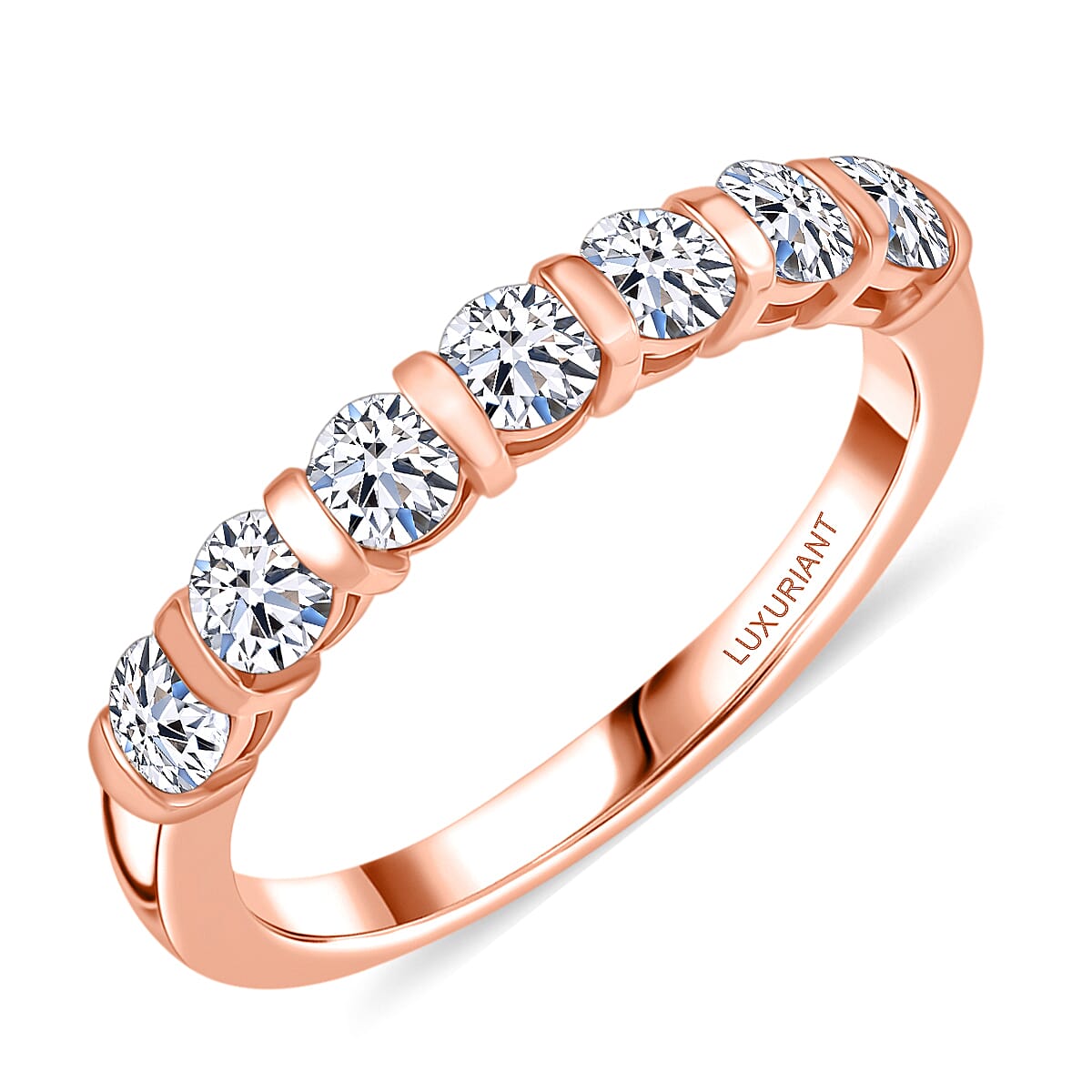 Luxuriant Lab Grown Diamond SI-I1 2.80 ctw Ring (Size 8.0) and Stud Earrings and Linking Bracelet (7.25In) in 18K Vermeil Rose Gold Over Sterling Silver image number 3