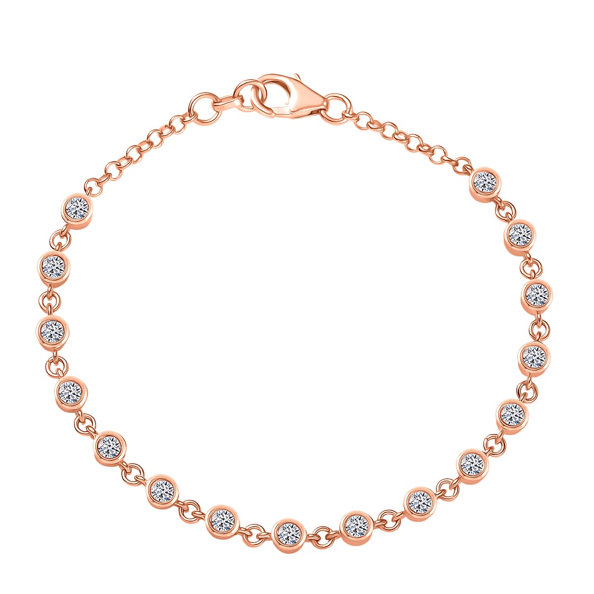 Luxuriant Lab Grown Diamond SI-I1 2.80 ctw Ring (Size 8.0) and Stud Earrings and Linking Bracelet (7.25In) in 18K Vermeil Rose Gold Over Sterling Silver image number 7