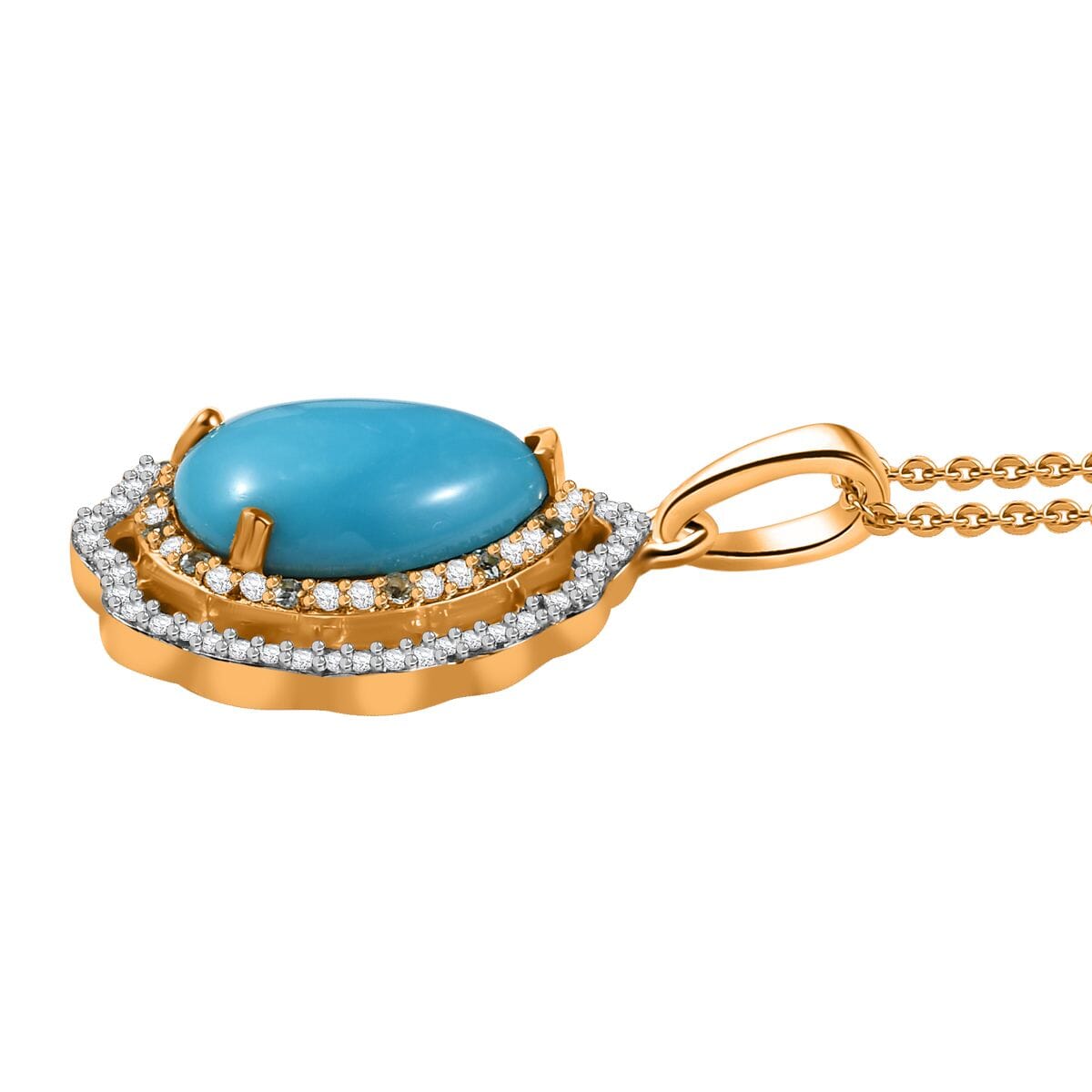 D'Joy Premium Sleeping Beauty Turquoise, Paraiba Tourmaline and Diamond 4.60 ctw Water Ripples Pendant Necklace in 18K Vermeil Yellow Gold Over Sterling Silver 20 Inches image number 3