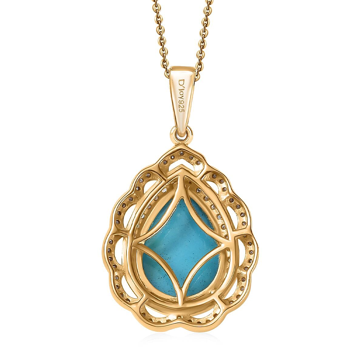 D'Joy Premium Sleeping Beauty Turquoise, Paraiba Tourmaline and Diamond 4.60 ctw Water Ripples Pendant Necklace in 18K Vermeil Yellow Gold Over Sterling Silver 20 Inches
