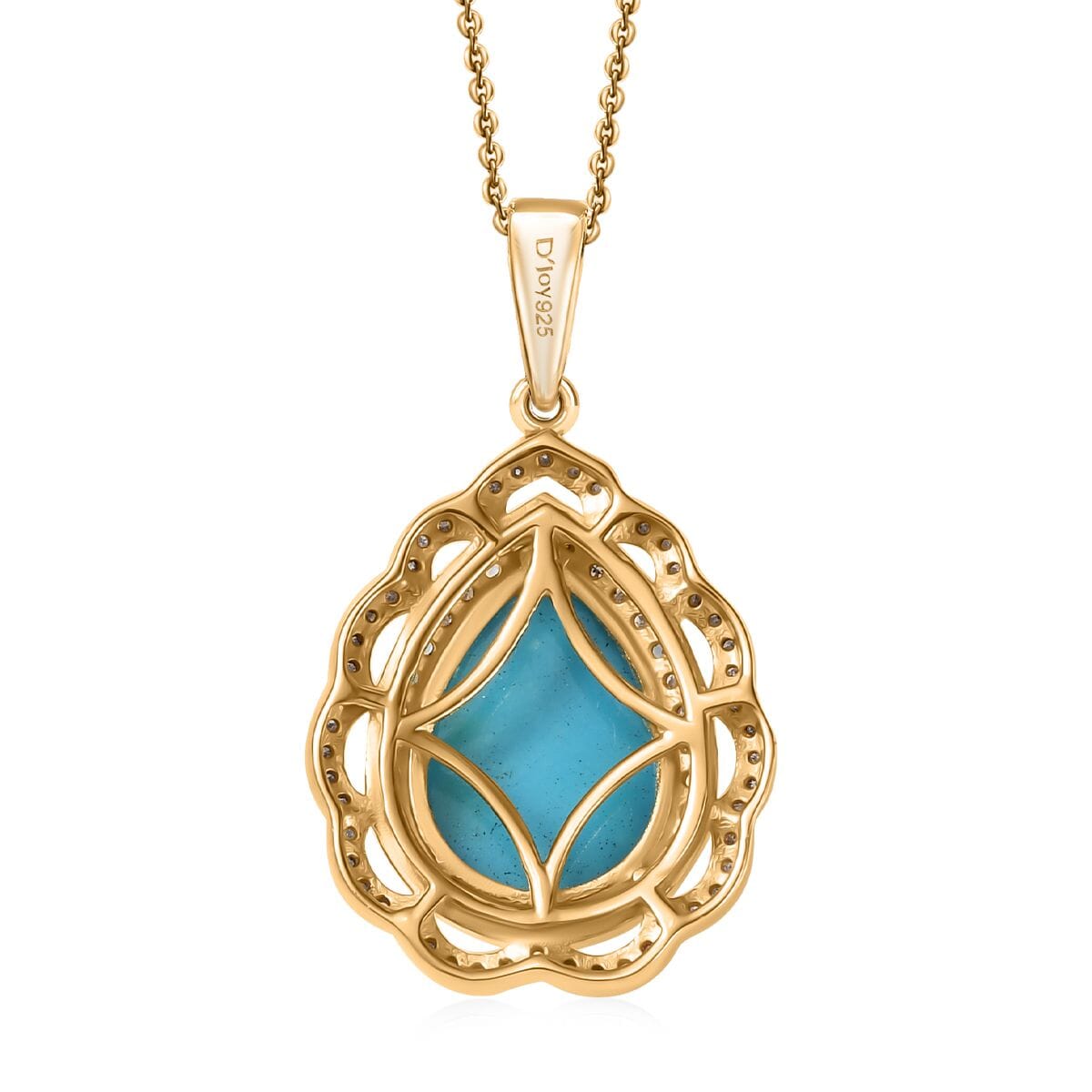 D'Joy Premium Sleeping Beauty Turquoise, Paraiba Tourmaline and Diamond 4.60 ctw Water Ripples Pendant Necklace in 18K Vermeil Yellow Gold Over Sterling Silver 20 Inches image number 4