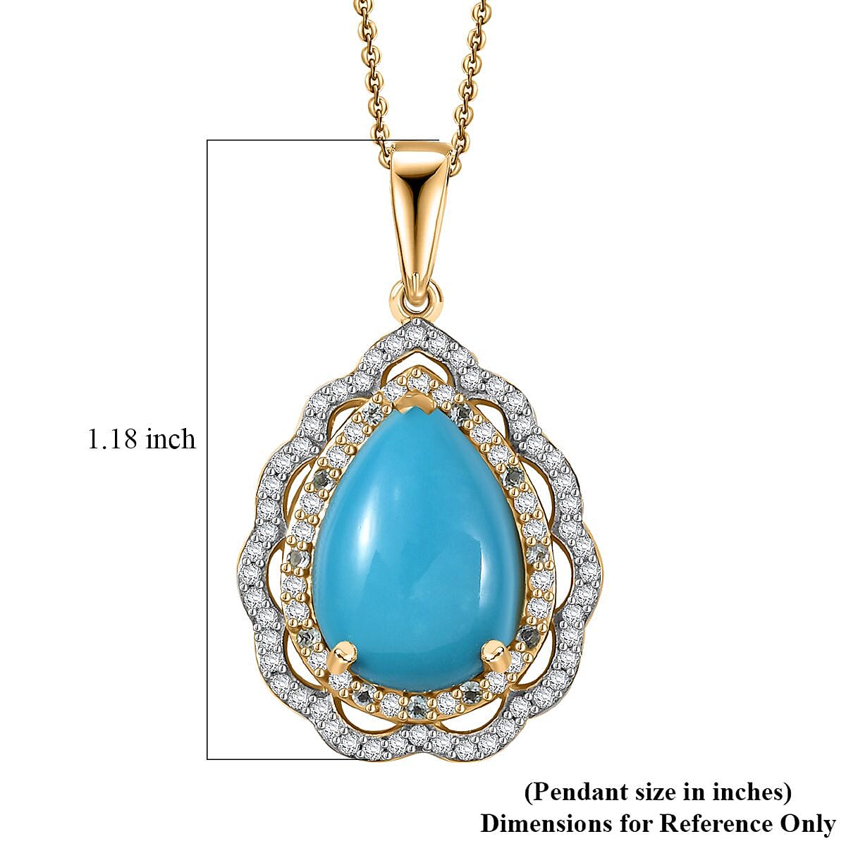 D'Joy Premium Sleeping Beauty Turquoise, Paraiba Tourmaline and Diamond 4.60 ctw Water Ripples Pendant Necklace in 18K Vermeil Yellow Gold Over Sterling Silver 20 Inches