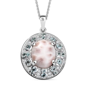 D'Joy Pink Natrolite and Multi Gemstone 5.10 ctw Art Deco Pendant Necklace 20 Inches in Rhodium Over Sterling Silver