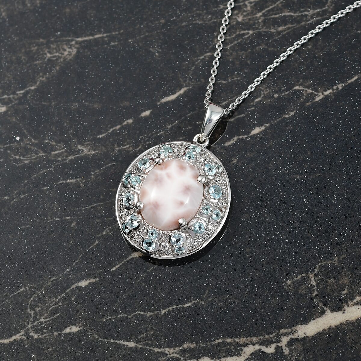 D'Joy Pink Natrolite and Multi Gemstone 5.10 ctw Art Deco Pendant Necklace 20 Inches in Rhodium Over Sterling Silver image number 1