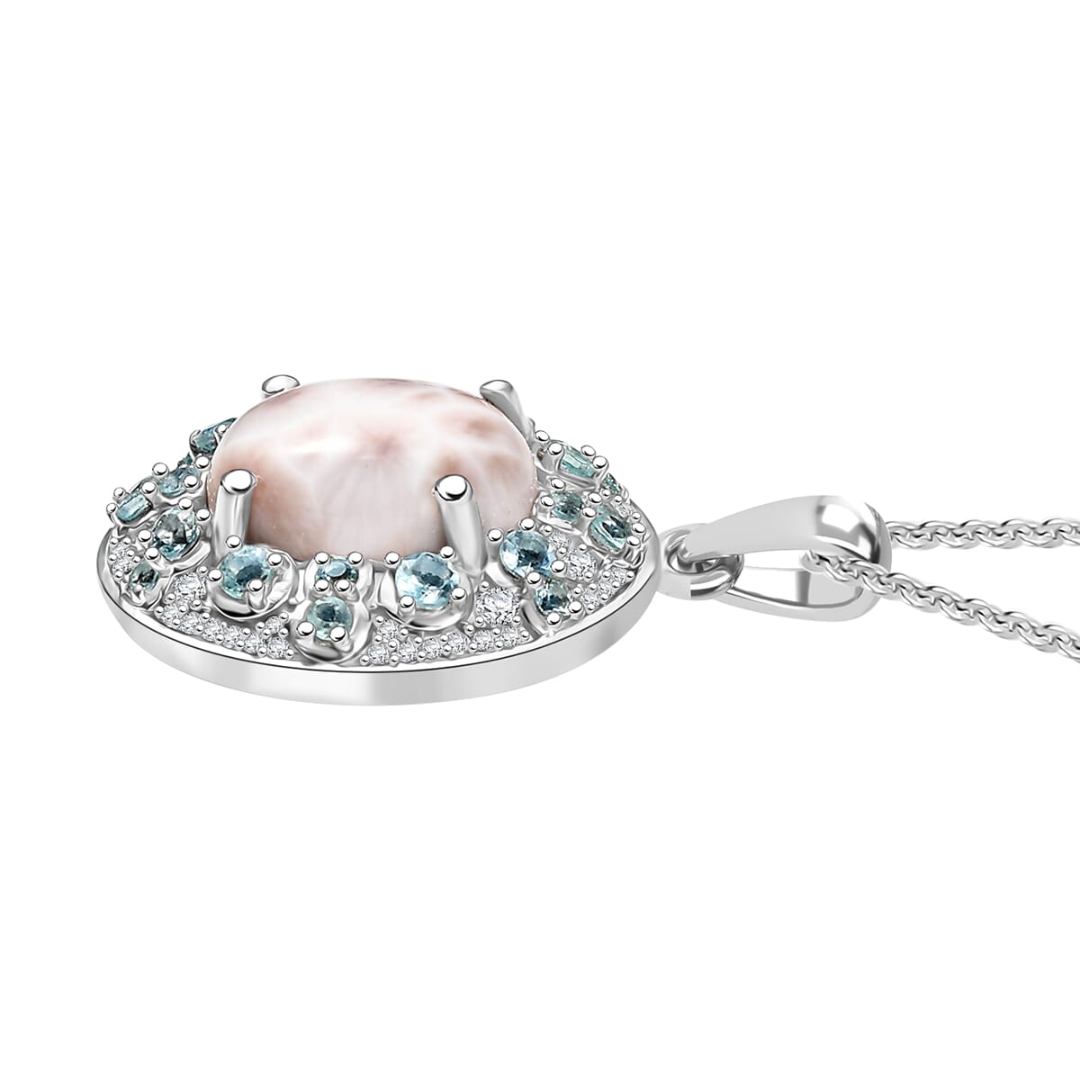 D'Joy Pink Natrolite and Multi Gemstone 5.10 ctw Art Deco Pendant Necklace 20 Inches in Rhodium Over Sterling Silver image number 3