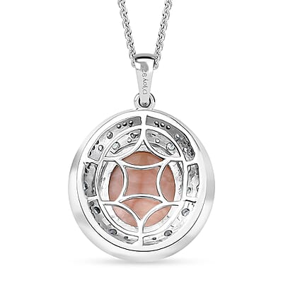 D'Joy Pink Natrolite and Multi Gemstone 5.10 ctw Art Deco Pendant Necklace 20 Inches in Rhodium Over Sterling Silver