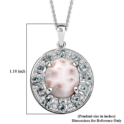 D'Joy Pink Natrolite and Multi Gemstone 5.10 ctw Art Deco Pendant Necklace 20 Inches in Rhodium Over Sterling Silver