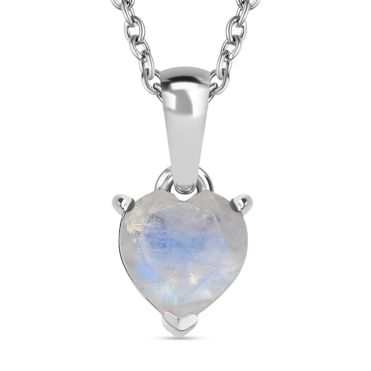D'Joy 3 Piece Set - Moon Glow Moonstone 4.10 ctw Heartlight Glow Heart Earrings, Ring (Size 5) and Pendant Necklace 20 Inches in Platinum Over Sterling Silver image number 6