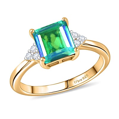 D'Joy Peacock Quartz and White Zircon 6.15 ctw Ring (Size 5.50) and Earrings in 18K Vermeil Yellow Gold Over Sterling Silver
