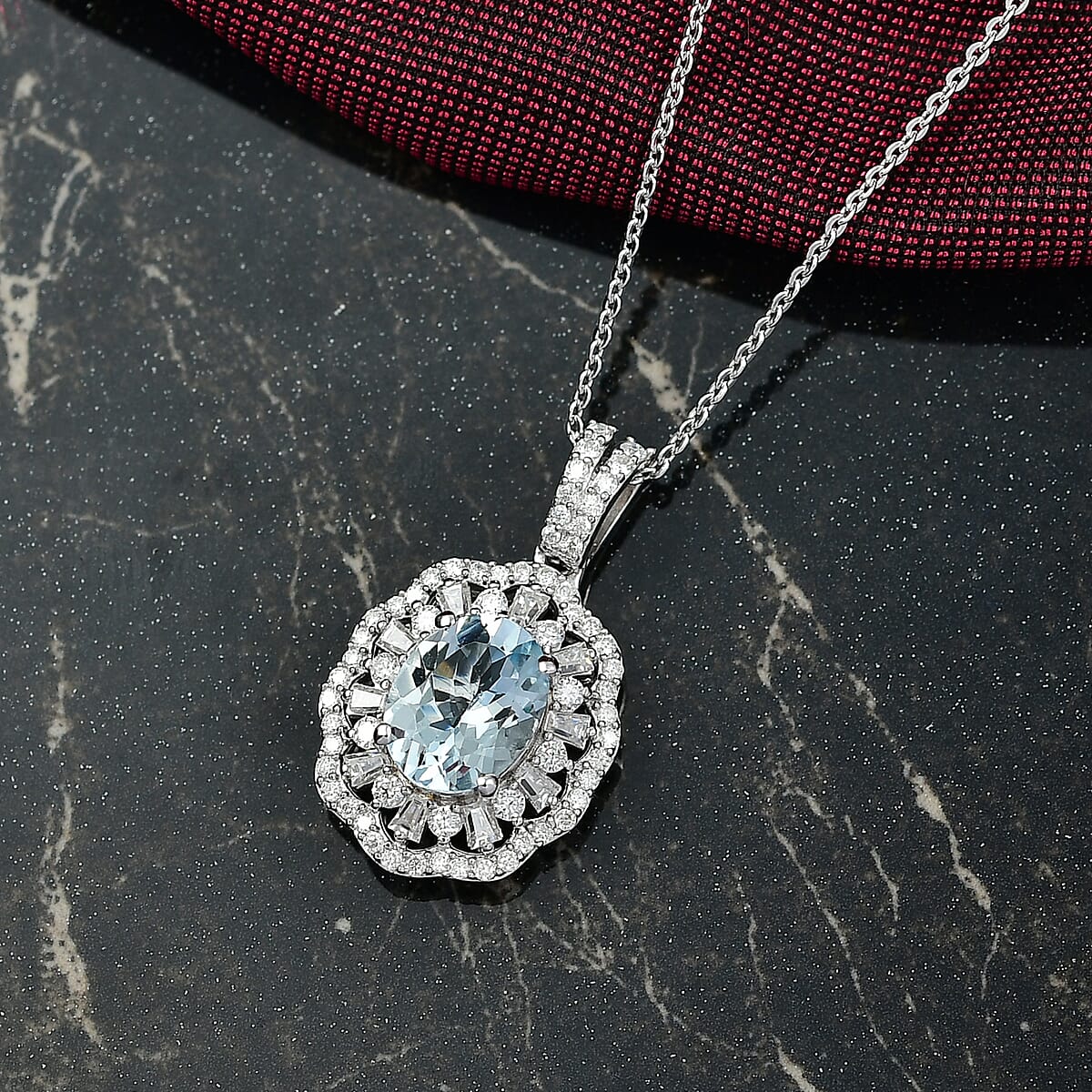 D'Joy Premium Mangoro Aquamarine and Moissanite 2.40 ctw Pendant Necklace in Rhodium Over Sterling Silver 20 Inches image number 1