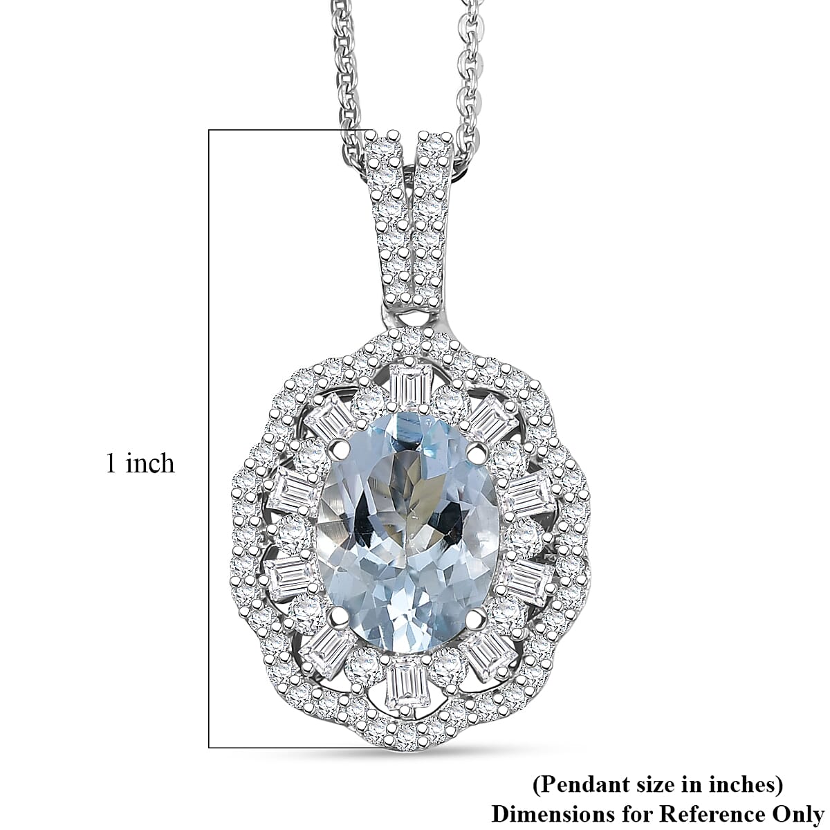 D'Joy Premium Mangoro Aquamarine and Moissanite 2.40 ctw Blooming Floral Pendant Necklace in Rhodium Over Sterling Silver 20 Inches