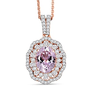 D'Joy Premium Kunzite and Moissanite 3.25 ctw Pendant Necklace in 18K Vermeil Rose Gold Over Sterling Silver 20 Inches