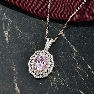 D'Joy Premium Kunzite and Moissanite 3.25 ctw Blooming Floral Pendant Necklace in 18K Vermeil Rose Gold Over Sterling Silver 20 Inches