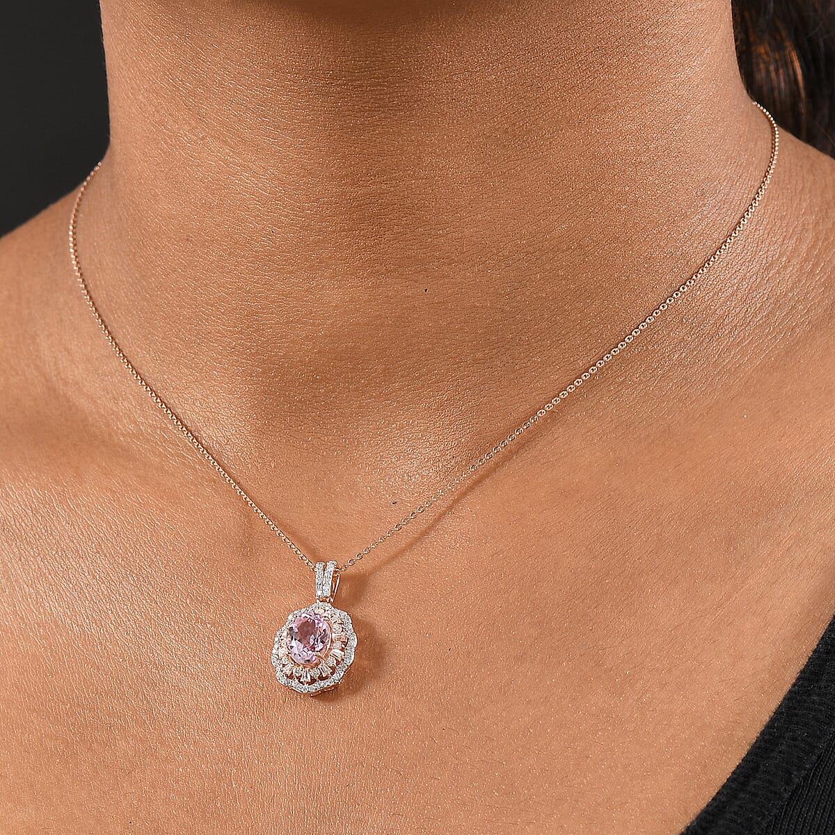 D'Joy Premium Kunzite and Moissanite 3.25 ctw Pendant Necklace in 18K Vermeil Rose Gold Over Sterling Silver 20 Inches image number 2