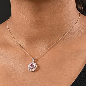 D'Joy Premium Kunzite and Moissanite 3.25 ctw Blooming Floral Pendant Necklace in 18K Vermeil Rose Gold Over Sterling Silver 20 Inches