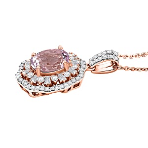 D'Joy Premium Kunzite and Moissanite 3.25 ctw Blooming Floral Pendant Necklace in 18K Vermeil Rose Gold Over Sterling Silver 20 Inches