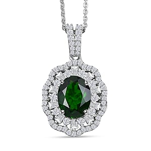 D'Joy Premium Chrome Diopside and Moissanite 2.65 ctw Pendant Necklace in Rhodium Over Sterling Silver 20 Inches
