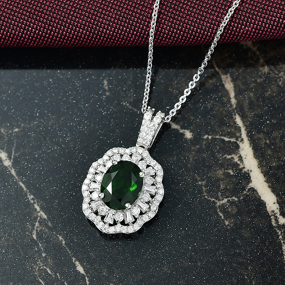 D'Joy Premium Chrome Diopside and Moissanite 2.65 ctw Pendant Necklace in Rhodium Over Sterling Silver 20 Inches image number 1