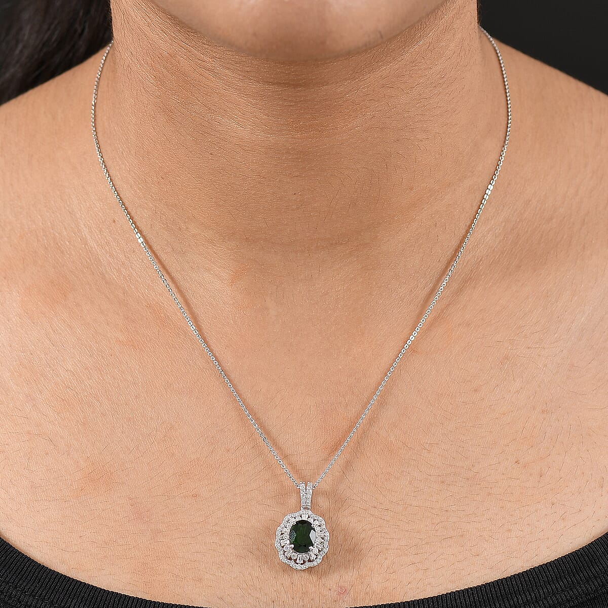 D'Joy Premium Chrome Diopside and Moissanite 2.65 ctw Pendant Necklace in Rhodium Over Sterling Silver 20 Inches image number 2