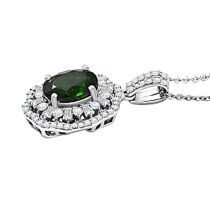 D'Joy Premium Chrome Diopside and Moissanite 2.65 ctw Blooming Floral Pendant Necklace in Rhodium Over Sterling Silver 20 Inches