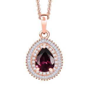 D’Joy AAA Radiant Ember Garnet and Diamond 1.65 ctw Eternal Flame Pendant Necklace 20 Inches in 18K Vermeil Rose Gold Over Sterling Silver