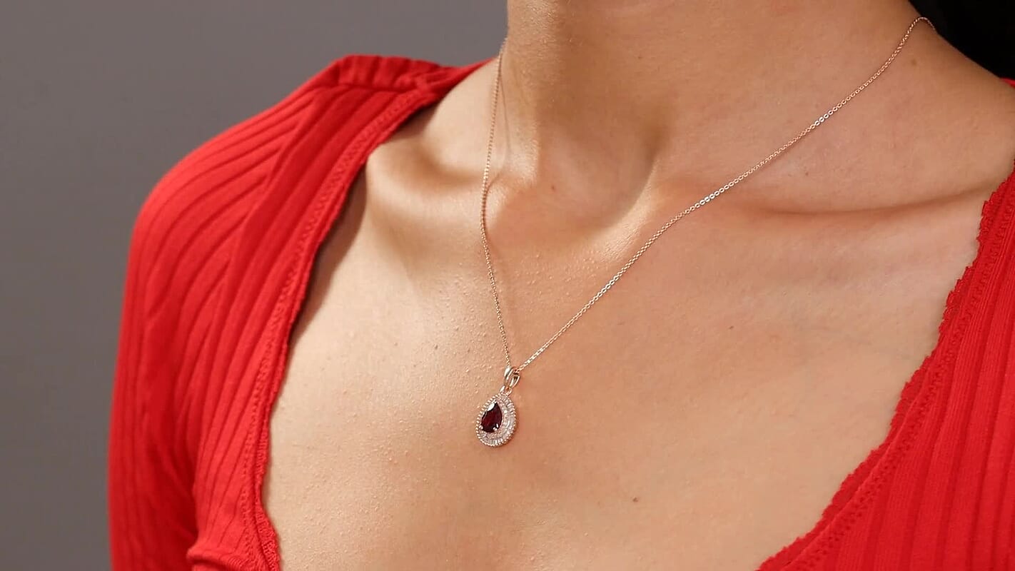 D’Joy AAA Radiant Ember Garnet and Diamond 1.65 ctw Eternal Flame Pendant Necklace 20 Inches in 18K Vermeil Rose Gold Over Sterling Silver