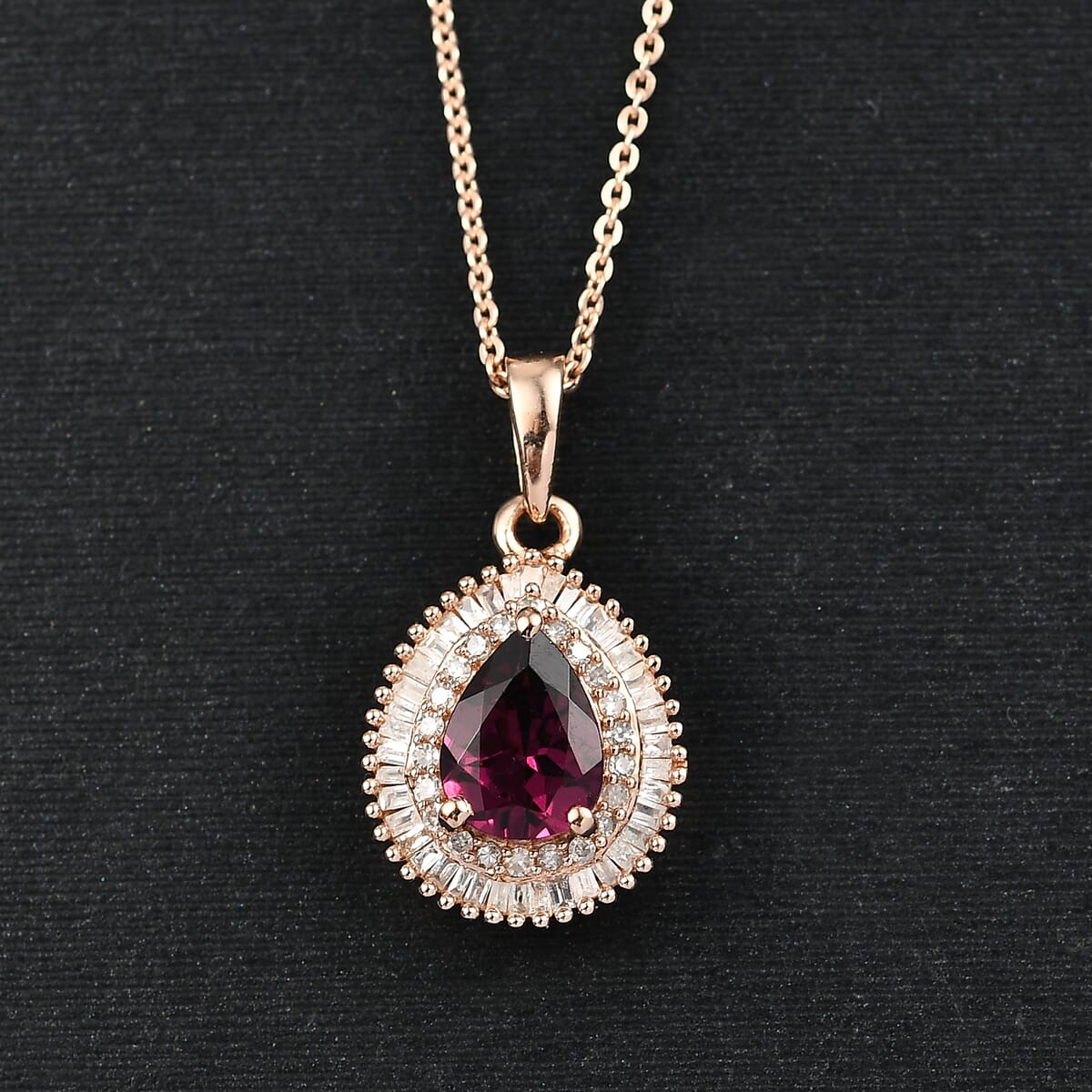 D’Joy AAA Radiant Ember Garnet and Diamond 1.65 ctw Eternal Flame Pendant Necklace 20 Inches in 18K Vermeil Rose Gold Over Sterling Silver image number 1