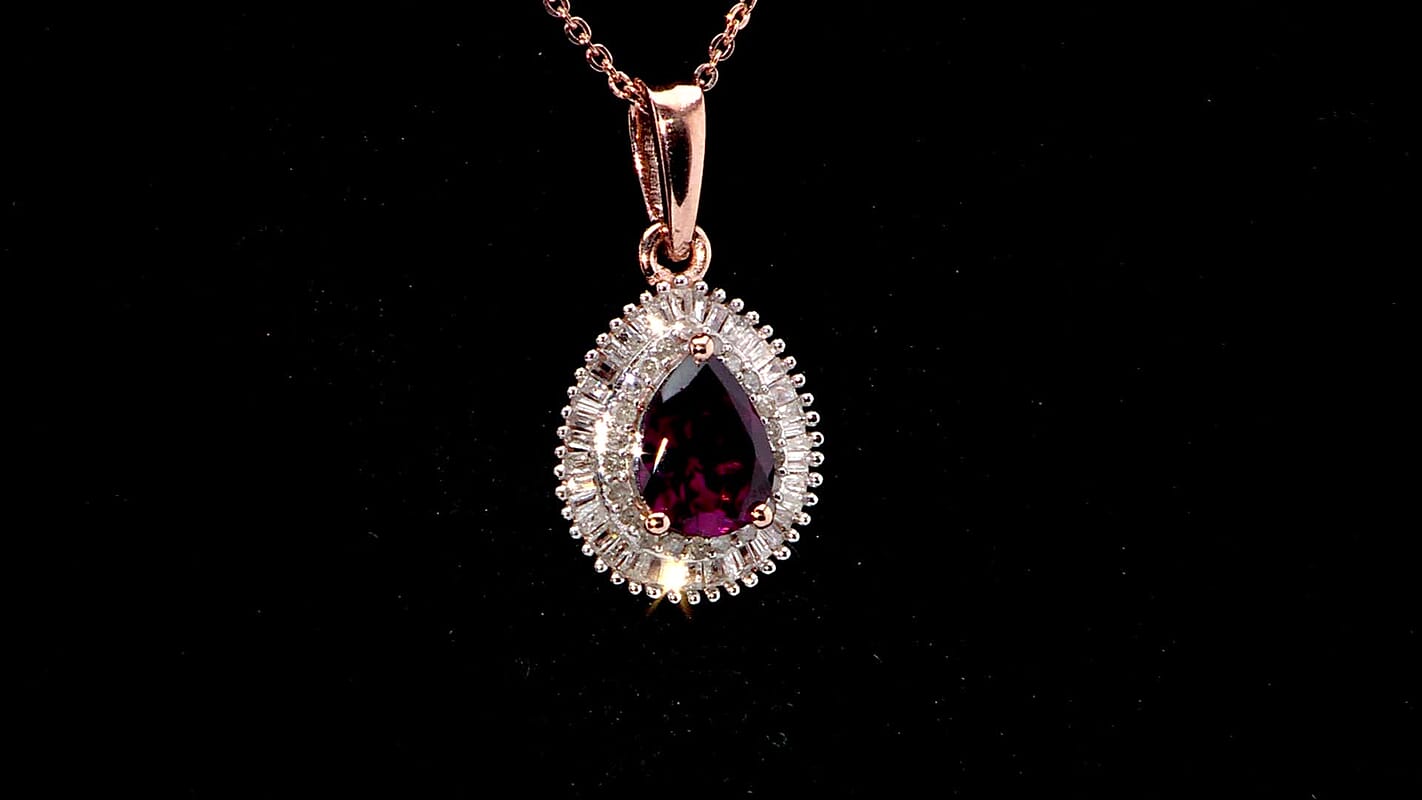 D’Joy AAA Radiant Ember Garnet and Diamond 1.65 ctw Eternal Flame Pendant Necklace 20 Inches in 18K Vermeil Rose Gold Over Sterling Silver