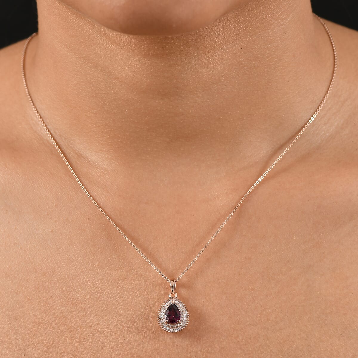 D’Joy AAA Radiant Ember Garnet and Diamond 1.65 ctw Eternal Flame Pendant Necklace 20 Inches in 18K Vermeil Rose Gold Over Sterling Silver image number 2