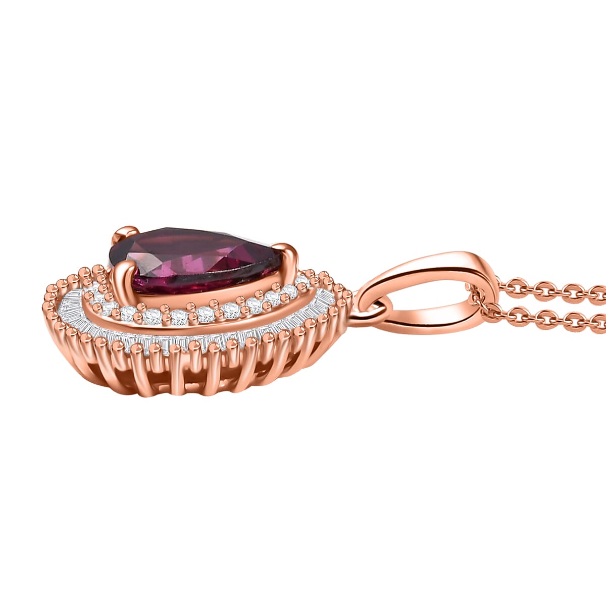 D’Joy AAA Radiant Ember Garnet and Diamond 1.65 ctw Eternal Flame Pendant Necklace 20 Inches in 18K Vermeil Rose Gold Over Sterling Silver image number 3