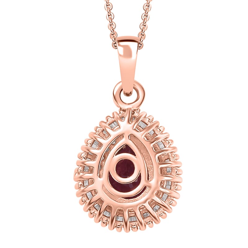 D’Joy AAA Radiant Ember Garnet and Diamond 1.65 ctw Eternal Flame Pendant Necklace 20 Inches in 18K Vermeil Rose Gold Over Sterling Silver