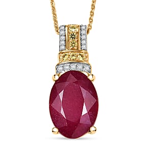 D'Joy Premium Niassa Ruby (FF) and Multi Gemstone 9.50 ctw Crimson Flower Pendant Necklace in 18K Vermeil Yellow Gold Over Sterling Silver 20 Inches