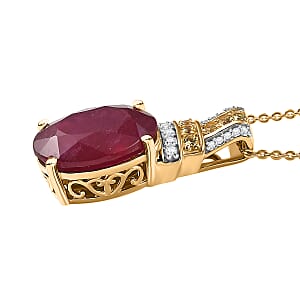 D'Joy Premium Niassa Ruby (FF) and Multi Gemstone 9.50 ctw Crimson Flower Pendant Necklace in 18K Vermeil Yellow Gold Over Sterling Silver 20 Inches