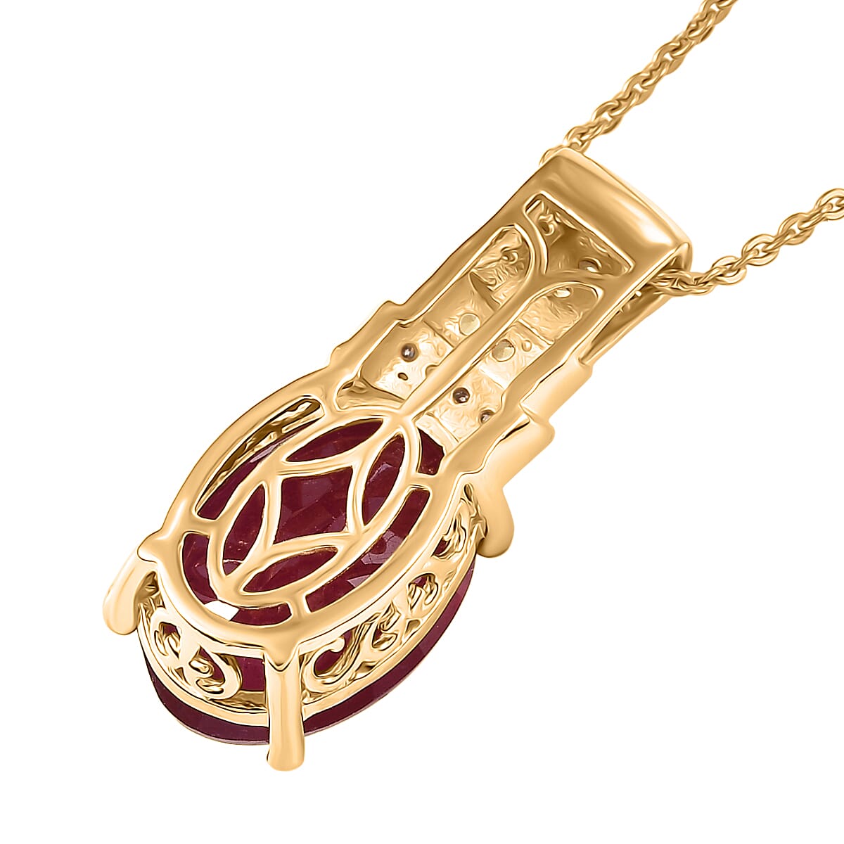 D'Joy Premium Niassa Ruby (FF) and Multi Gemstone 9.50 ctw Crimson Flower Pendant Necklace in 18K Vermeil Yellow Gold Over Sterling Silver 20 Inches image number 4