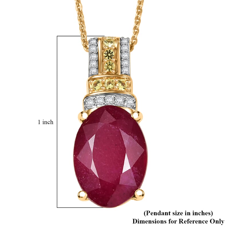 D'Joy Premium Niassa Ruby (FF) and Multi Gemstone 9.50 ctw Crimson Flower Pendant Necklace in 18K Vermeil Yellow Gold Over Sterling Silver 20 Inches