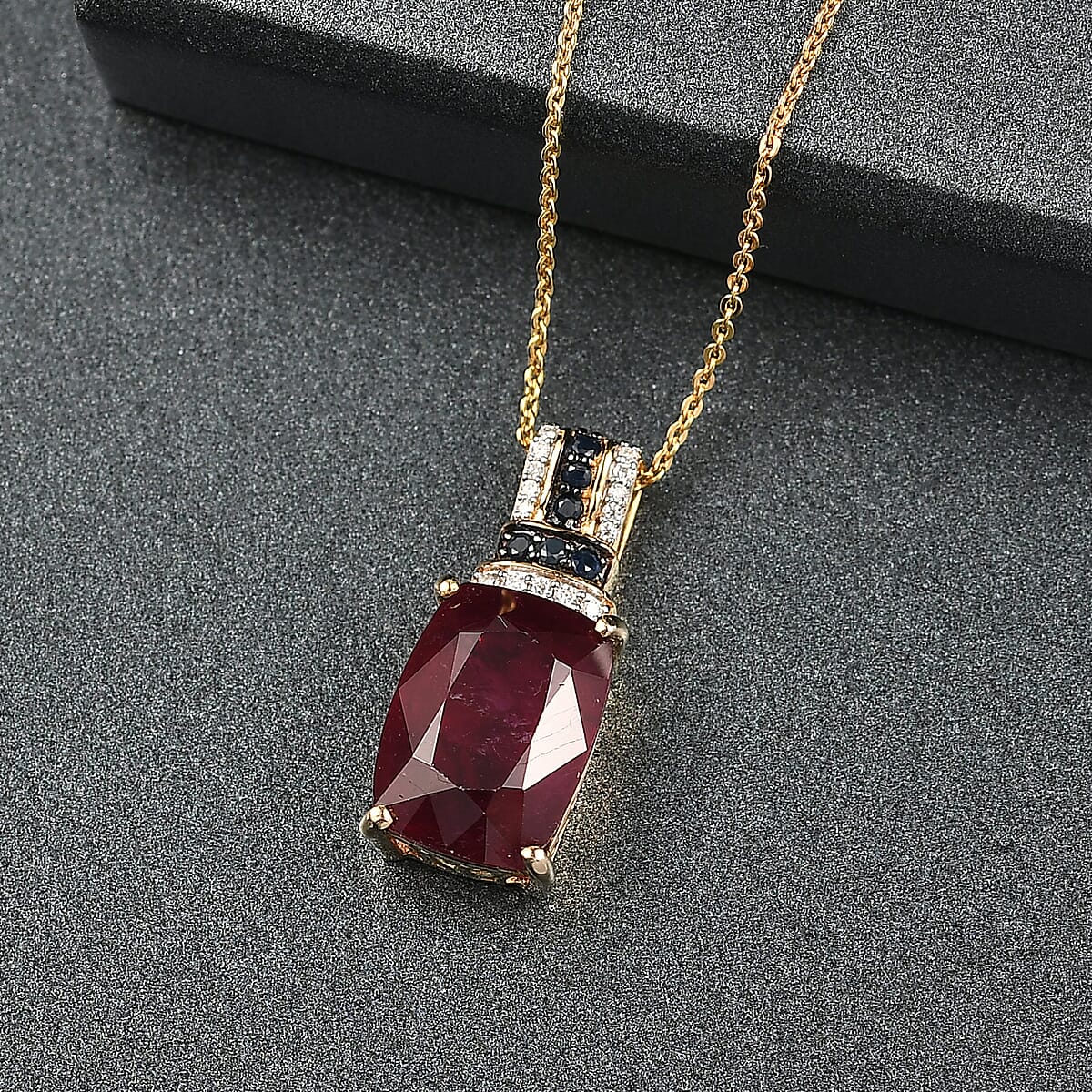 D'Joy Premium Niassa Ruby (FF) and Multi Gemstone 10.70 ctw Crimson Flower Pendant Necklace in 18K Vermeil Yellow Gold Over Sterling Silver 20 Inches image number 1