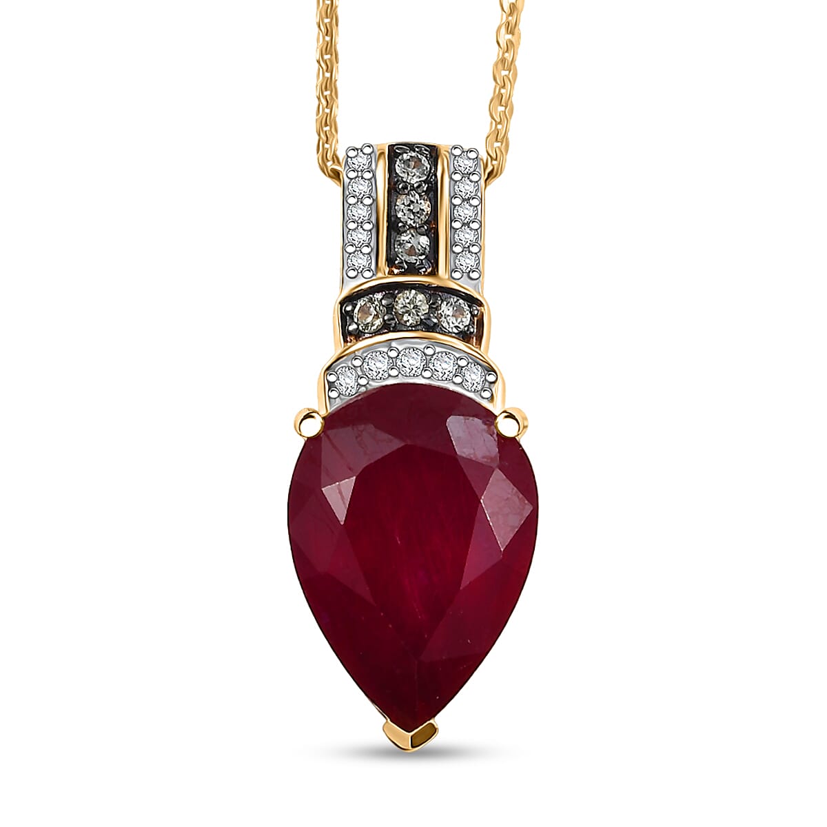 D'Joy Premium Niassa Ruby (FF) and Multi Gemstone 8.00 ctw Crimson Flower Pendant Necklace in 18K Vermeil Yellow Gold Over Sterling Silver 20 Inches image number 0