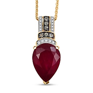 D'Joy Premium Niassa Ruby (FF) and Multi Gemstone 8.00 ctw Crimson Flower Pendant Necklace in 18K Vermeil Yellow Gold Over Sterling Silver 20 Inches