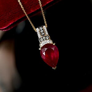 D'Joy Premium Niassa Ruby (FF) and Multi Gemstone 8.00 ctw Crimson Flower Pendant Necklace in 18K Vermeil Yellow Gold Over Sterling Silver 20 Inches