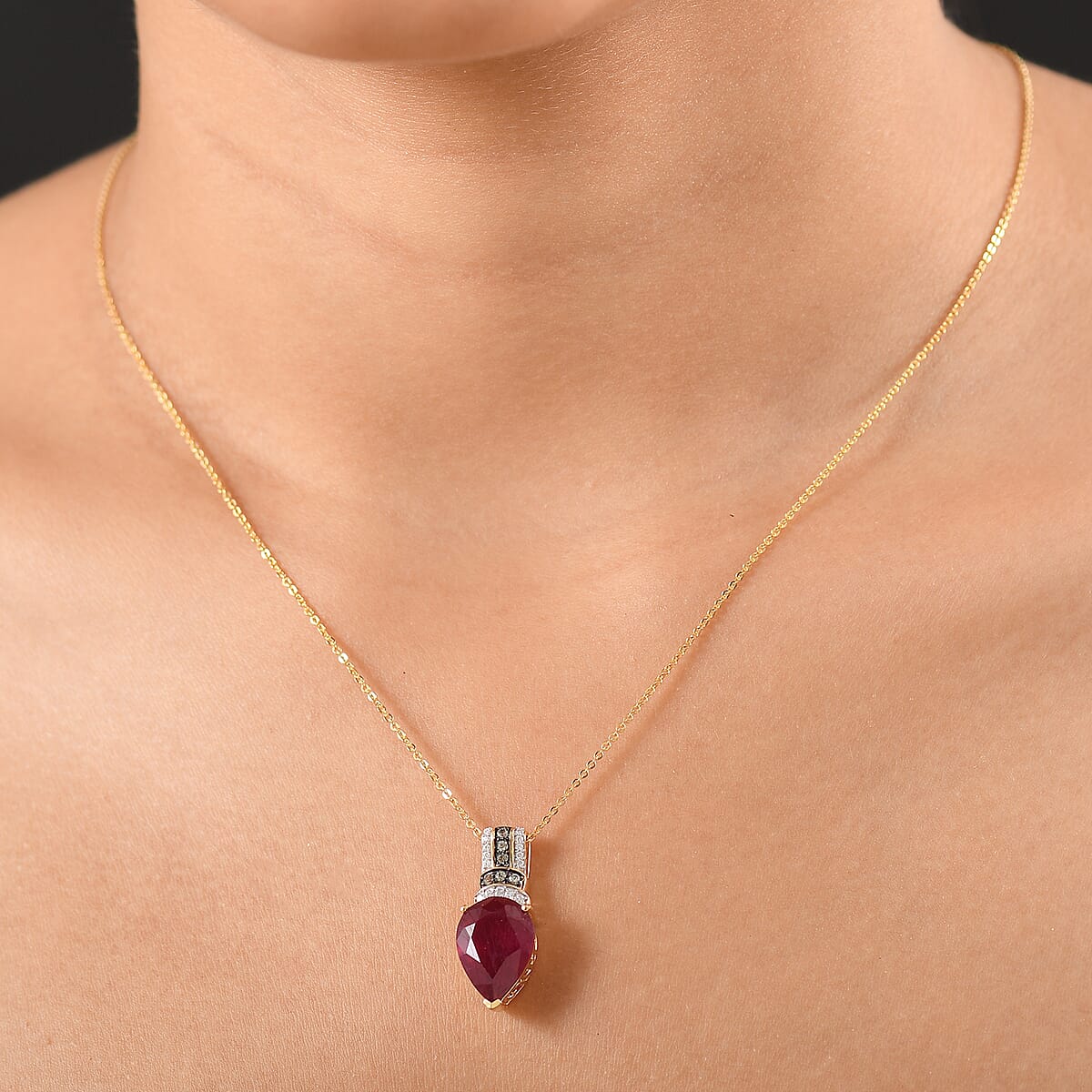 D'Joy Premium Niassa Ruby (FF) and Multi Gemstone 8.00 ctw Crimson Flower Pendant Necklace in 18K Vermeil Yellow Gold Over Sterling Silver 20 Inches image number 2