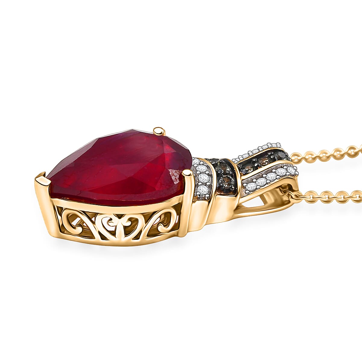 D'Joy Premium Niassa Ruby (FF) and Multi Gemstone 8.00 ctw Crimson Flower Pendant Necklace in 18K Vermeil Yellow Gold Over Sterling Silver 20 Inches image number 3