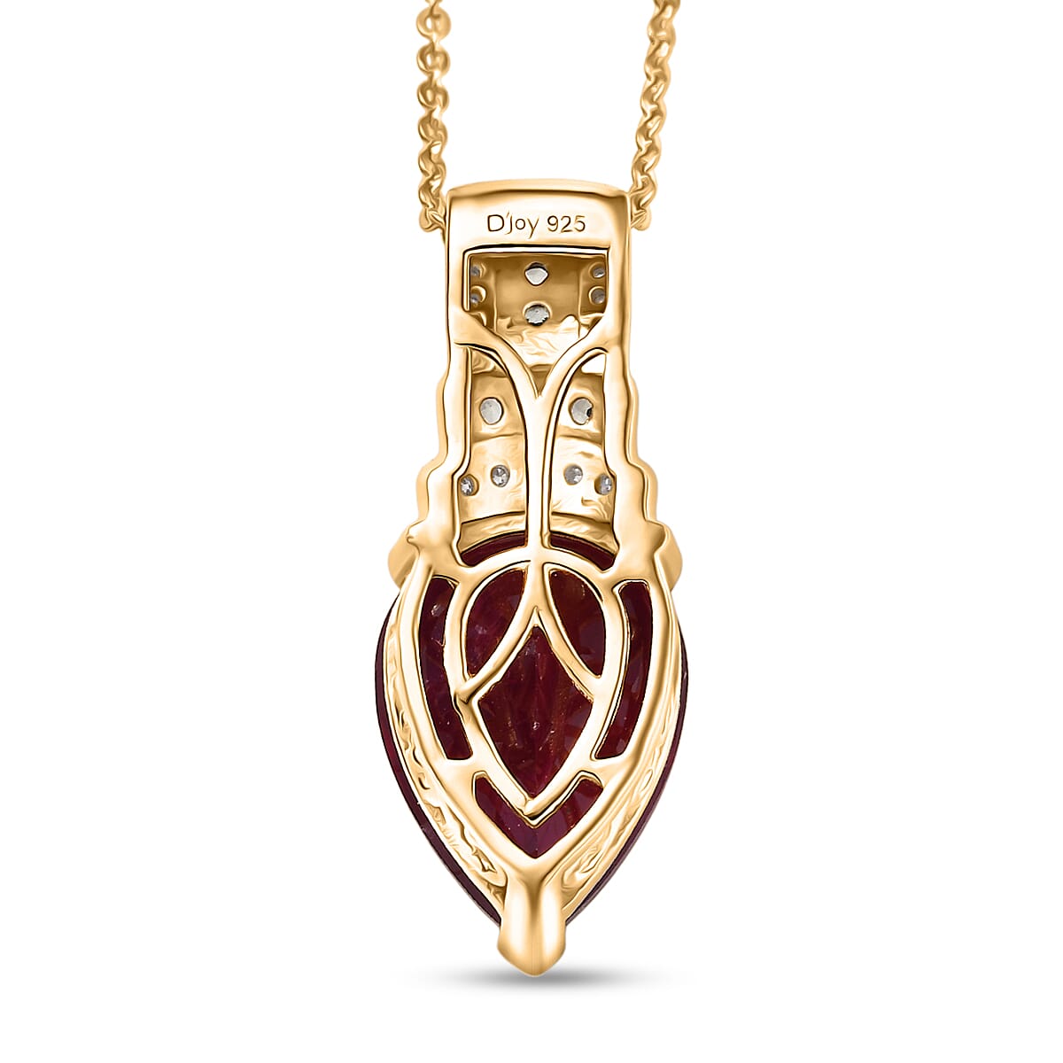 D'Joy Premium Niassa Ruby (FF) and Multi Gemstone 8.00 ctw Crimson Flower Pendant Necklace in 18K Vermeil Yellow Gold Over Sterling Silver 20 Inches