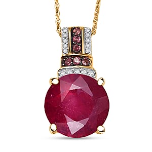 D'Joy Premium Niassa Ruby (FF) and Multi Gemstone 10.10 ctw Crimson Flower Pendant Necklace in 18K Vermeil Yellow Gold Over Sterling Silver 20 Inches