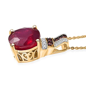 D'Joy Premium Niassa Ruby (FF) and Multi Gemstone 10.10 ctw Crimson Flower Pendant Necklace in 18K Vermeil Yellow Gold Over Sterling Silver 20 Inches